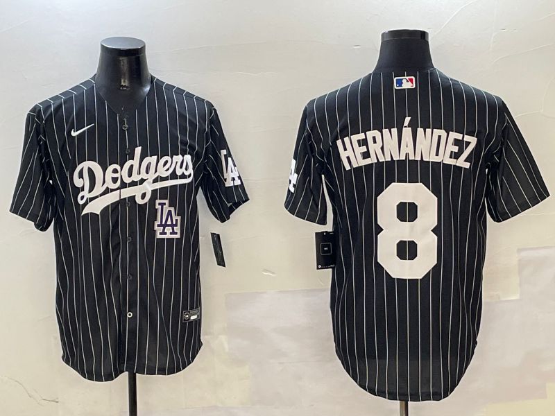 Men Los Angeles Dodgers #8 Hernandez Black Stripe Jointly Name 2025 Nike MLB Jersey style 12